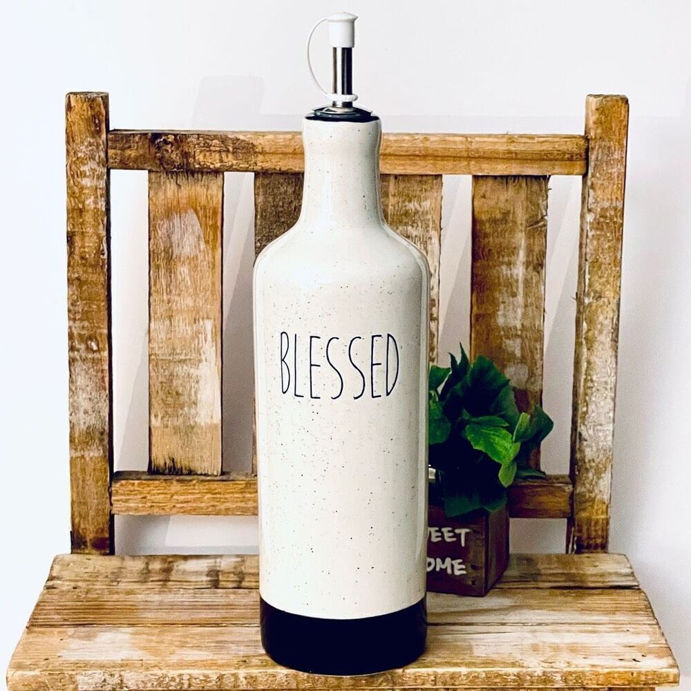 NWT Gorgeous Off White BLESSED oil or Vinegar Tall Big Off white Speckled Bottle